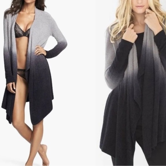 BAREFOOT DREAMS BLACK GRAY OMBRE OPEN DRAPE FRONT CARDIGAN SWEATER SMALL/MEDIUM - Picture 1 of 7